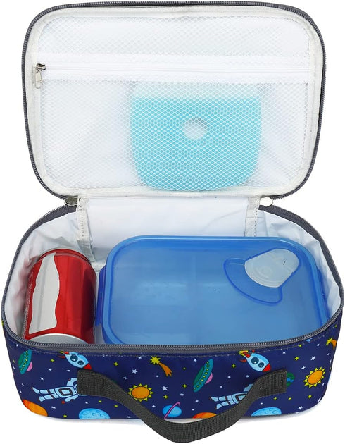 FlowFly Kids Insulated Lunch Box Mini Cooler Bag, Back to School Thermal Meal Tote Kit for Girls, Boys (Astronaut)