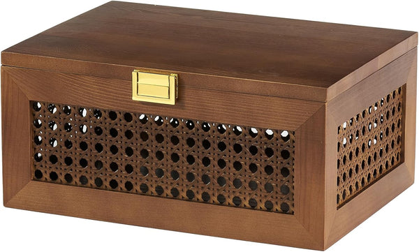 Decorative Rattan Storage Boxes: Solid Wood Woven Baskets with Lid, Keepsake Memory Jewelry Box, Natural Boho Organizer