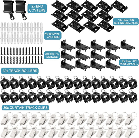 KOLAKO Accessories Kits for Flexible Bendable Ceiling Curtain Track - 12 Feet Curtain Track Rollers, Stainless Steel