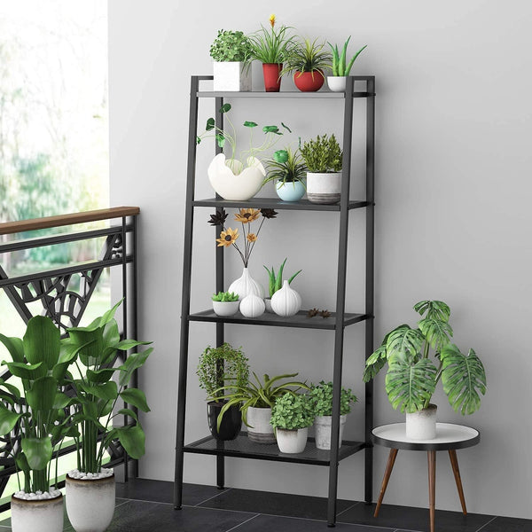 Huaa Ladder Shelf,Black Bookshelf 4 Tier Small Bookshelf,Ladder Shelf Bookcase,Tall Bookshelf,Leaning Bookshelf,Skinny Bookshelf,