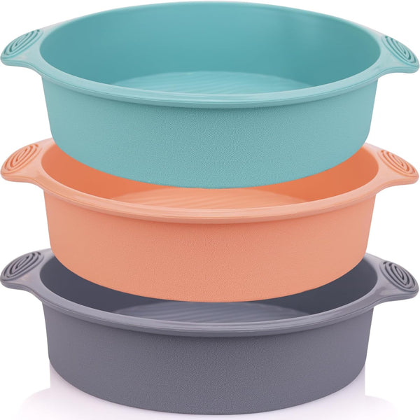 9 Inch Silicone Round Cake Pan Set of 3 - Non-Stick Food Grade & BPA Free for Baking Cake, Pizza, Bread, and More