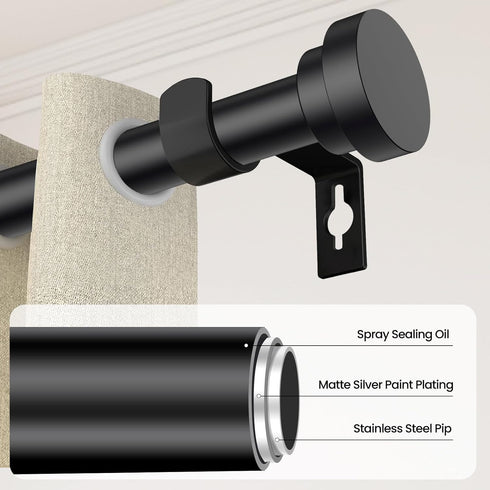 Black Curtain Rods for Windows 28 to 48 Inch, 2 Pack 5/8" Diameter Heavy Duty Metal Stainless Steel Adjustable Small Drapery Rod With Bracket