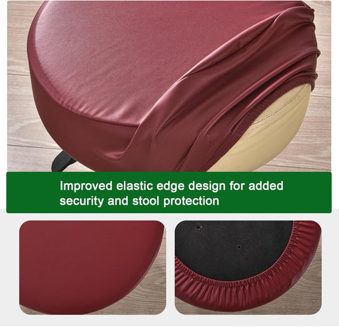 Set 6, 12-15 Inch FUANGUI Bar Stool Covers Round of Waterproof PU Seat Covers With Elastic Bands, Chair Covers Washable