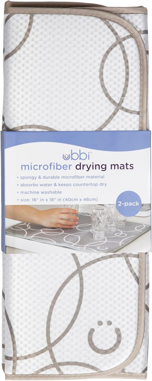 Counter Pack 2 Ubbi Taupe Microfiber Dish Drying Mat, Baby Bottle Drying Mat, Kitchen Dish Mat