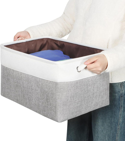 Kntiwiwo Large Fabric Foldable Storage Bin 17" x 11.8" x 9.8", Set of 3, Grey Storage Baskets with Handle
