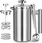 Stainless Steel French Press Coffee Maker, Double Wall Insulated, 50oz/1500ml, with 3 Extra Screens, Silver