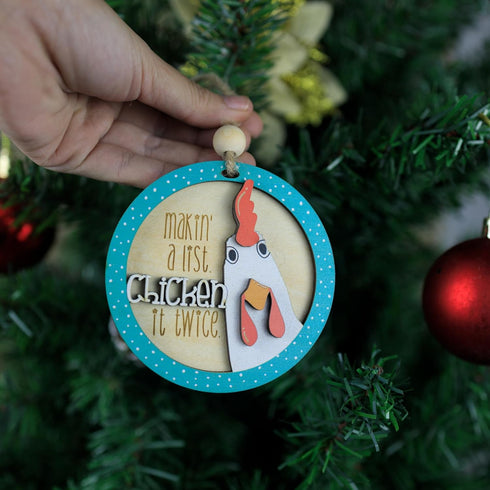 Wooden Christmas Ornaments - Chicken, Chicken Christmas Decorations for Tree