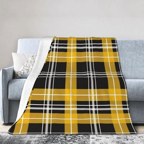 HSYOYO 80"x60" Yellow Black Plaid Throw Blanket Fluffy Fleece Blankets Soft Lightweight Travel Blanket Indoor Outdoor