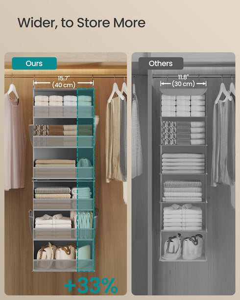 Closet 6-Tier Closet URCH007G01 SONGMICS Hanging Organizer, Fabric Storage Shelf, Separable Hanging Shelf with Side