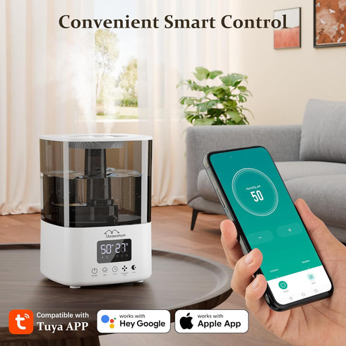 4L 12H Smart Humidifiers for Bedroom, Top Fill Cool Mist Air Humidifier for Large Room, Essential Oil Diffuser App