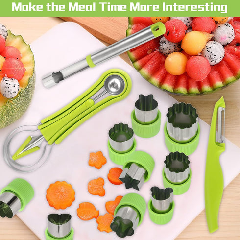 14 Pack Melon Baller Scoop Set, 4 in 1 Stainless Steel Fruit Tool Set for Fruit Slicer, Vegetable Cutter