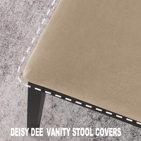 Pack 4 Deisy Dee Velvet Rectangle Vanity Stool Covers, Small Footstool Ottoman Covers of (Khaki)