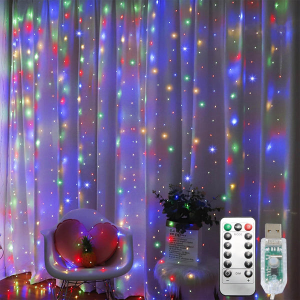 300 LED Curtain String Lights, Fairy Lights with 8 Light Modes, 9.8x9.8Ft