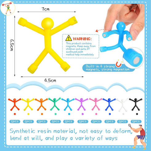 50 10 Jerify Pcs Refrigerator Magnets Colorful Magnetic Men Fidget Toys Humanoid Mini Flexible Cute Toys