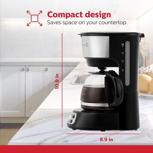 5-Cup Programmable 25oz Holstein Housewares Coffee Maker, Drip Coffee Machine with Auto Brew Timer, Pause & Serve