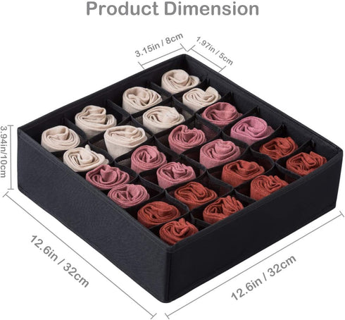 Qozary 2 Pack Drawer Organizer Divider, 24 Cell or 16 Cell Collapsible Storage Boxes for Socks, Lingerie, Clothes