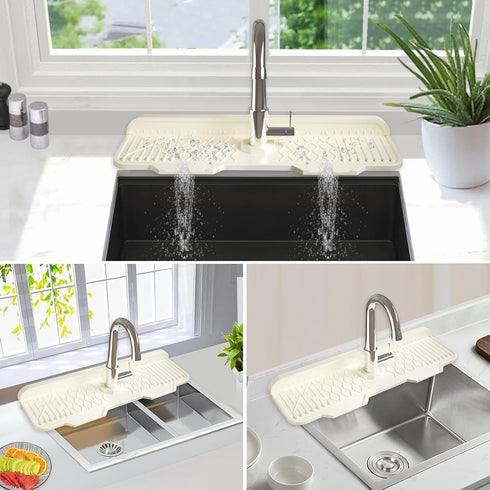 Silicone Sink Mat Splash Guard 17" x 6'' for Kitchen Sink Accessories, Fits Countertop, Bathroom, RV by EBIGIC (White)