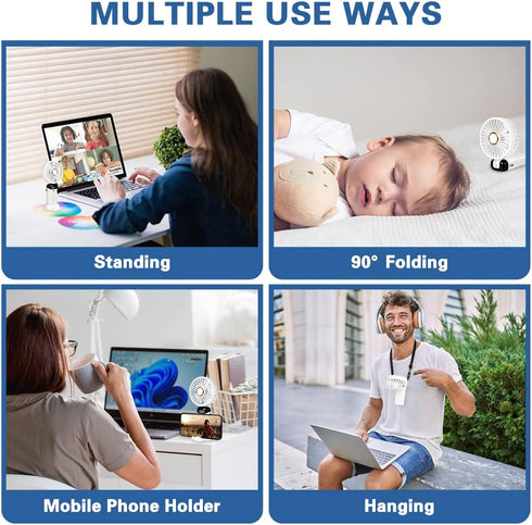 Portable Handheld Fan, USB Rechargeable Mini Desk Fan, 4800mAh, 90° Foldable with LED Display for Indoor Outdoor