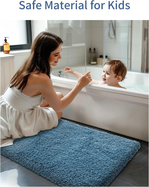 Blue Bathroom Rug 17x24in, Washable Non Slip Bath Mat for Soft Absorbent Plush Shower Mat for Modern Luxury