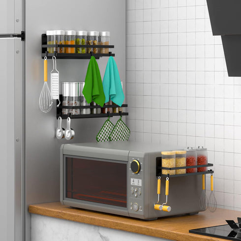 Magnetic Spice Rack for Refrigerator, Black Magnetic Shelf Fridge Organizer, Space Saver Container for Kitchen