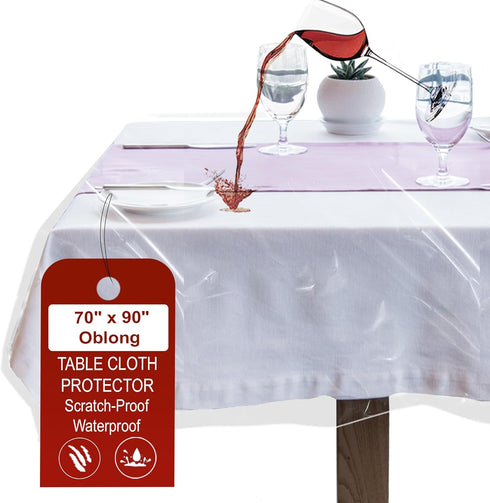 LAMINET Heavy-Duty Deluxe Crystal Clear Vinyl Tablecloth Protector - 70" x 90" Oblong