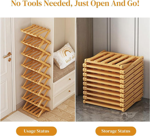 Closet (Nature-6 YYW Bamboo Shoe Rack for Entryway,Installation-Free and Foldable Vertical Shoe Storage Organizer,Free