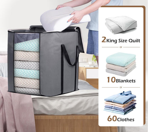 SLEEPING LAMB 120L Extra Large Grey Blanket Storage Bags, Breathable Containers for King Comforter, 2 Packs.