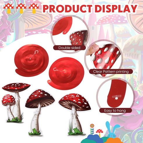 30 Pieces Birthday Party Decorations Mushroom Hanging Swirls Ceiling Streamers Mushroom Party Supplies Wonderland Foil