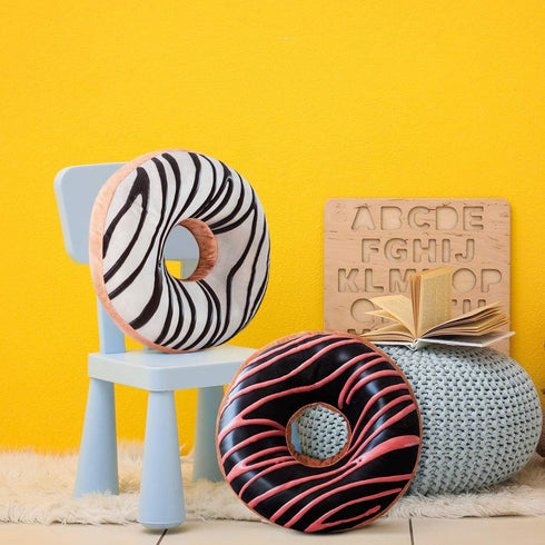HYSEAS Round Throw Pillow, 14 Inch Chocolate Pink Donut, 3D Digital Print Decorative Soft Plush Pillow