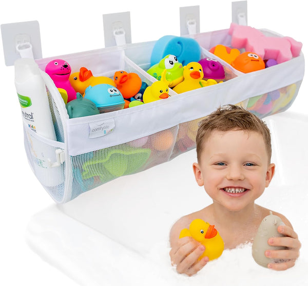 Comfylife Large Bath Toy Organizer 3 Compartment Bath Toy Holder for Bathtub