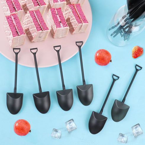 80pcs Mini Shovel Spoons, Disposable Plastic Dessert Spoons for Ice Cream, Pudding, Yogurt, Party Supply, Black