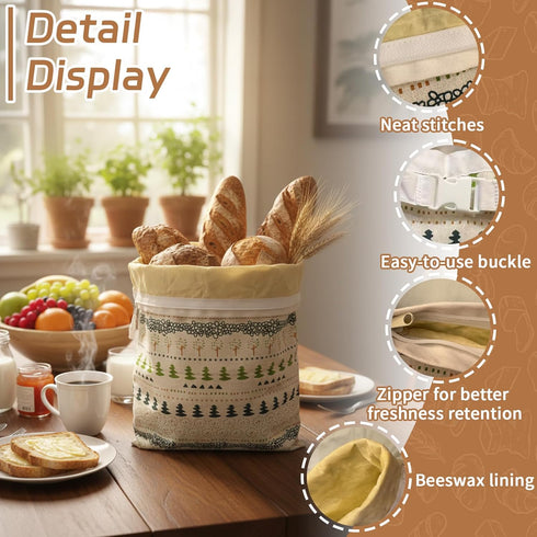 Coizyoe Bags-17"x13" 2Pack Reusable Beeswax Bread Large Bread Bags for Sourdough & Homemade Cloth BreadBags Keeps Fresh