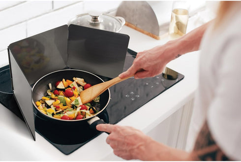 HIC Kitchen 3-Sided Splatter Guard, Non-Stick Carbon Steel, Heat Safe, Folds Flat for Storage
