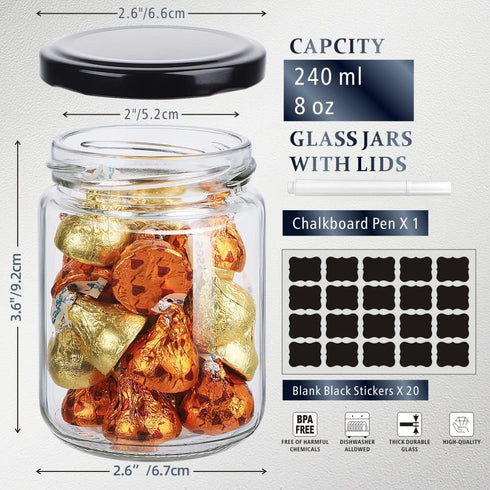 8 oz 20 Folinstall Small Glass Jars with Airtight Lids, Pcs Candle Jars for Candle Making, Wedding Party, Empty Food