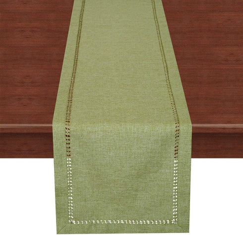 Grelucgo Handcrafted Solid Color Dining Table Runner - Double-Hemstitched (Sage Green, 14 x 72)