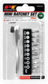 Performance Tool W9127 72-Tooth Mini Ratchet & Bit Set with 10pc Bits, Chrome Vanadium Steel