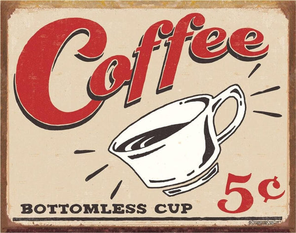 Desperate Enterprises Schonberg Coffee 5 Cents Tin Sign, Nostalgic Vintage Metal Wall Decor for Kitchen