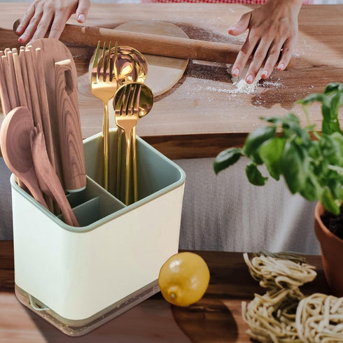 Cutlery Drainer Sink Caddy Utensil Holder, Spoon Chopsticks Fork Drain Rack Storage Organizer Compartment Box (Grey)
