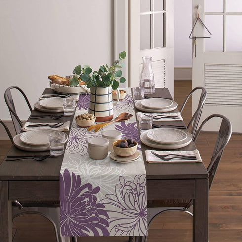 Table Runner, Chrysanthemum Flower Purple White Dresser Scarves for Holiday Dinner Parties, 13x120inch