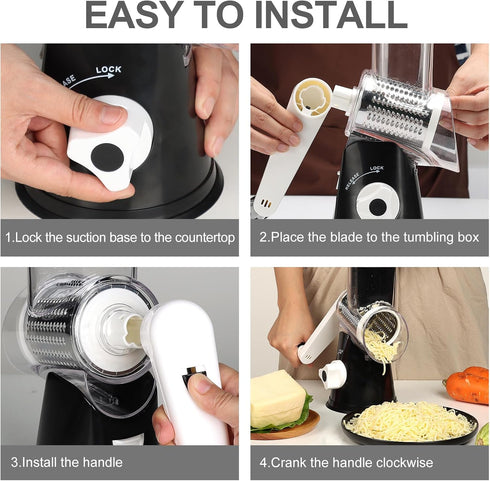 5 1 Cambom in Rotary Cheese Grater Hand Crank Cheese Shredder for Fresh Cheese, Vegetable, Nuts,Non-slip Suction Base