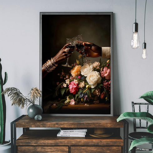 RIJDOJLK 16x24inch Black Couple Canvas Wall Art African American Man and Woman Poster Black Love Wall Art Bouquet