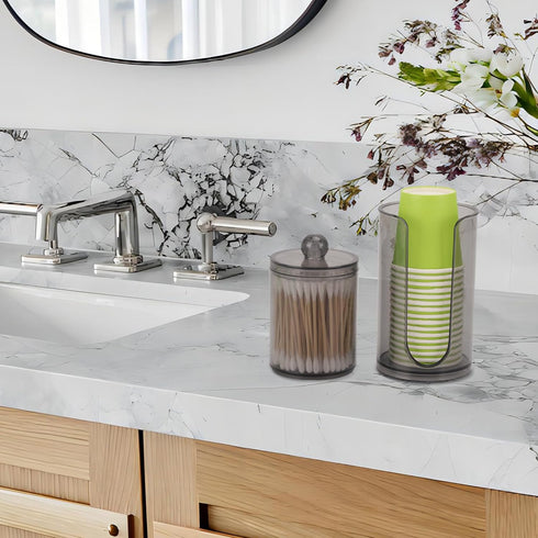 3oz-5oz 10oz LoveBB Bathroom Cup Dispenser with Qtip Holder, Small Disposable Paper Cup Holder Bathroom Accessories