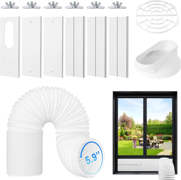 Portable Air Conditioner Window Vent Kit, Adjustable AC Window Seal Kit, Sliding Door AC Vent Kit, 5.9 Inch Diameter