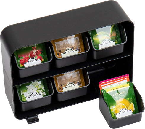 Mind Reader Tea Storage Cup and Condiment Station, Set of 2 Countertop Organizer for Kitchen (Black)