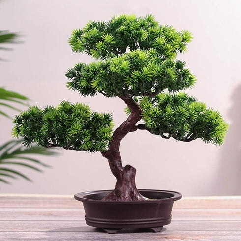 KOET Artificial Bonsai Pine Tree, 11 Inch Faux Potted Plant for Desk Display, Japanese Cedar Bonsai Plant for Home,