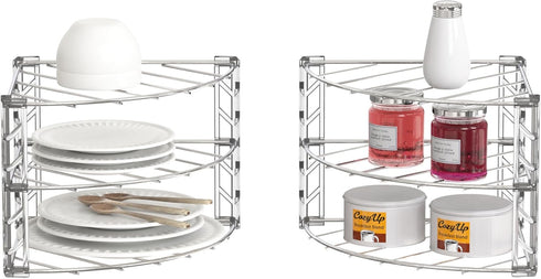 3-Tier Counter 2 Pack, Deco Brothers and Cabinet Corner Shelf Organizer, Chrome