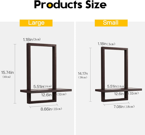 Set 2 PHOENANCEE Square Floating Shelves,Wall Plants Holder,Bathroom Wall Decor,Framed Decorative Shelf Black,Modern