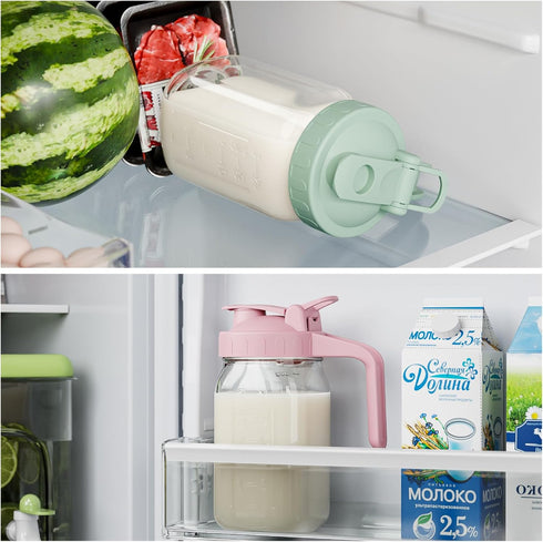 32 oz Breast Milk Pitcher - Glass Mason Jar with Dual Leak-Proof Design, Airtight Seal, Pour Spout & Handle, Storage