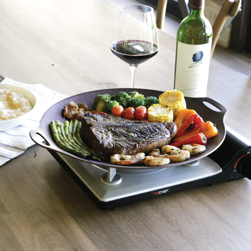 TECHEF 14-Inch Nonstick Round Griddle Grill Pan for Korean BBQ/Teppanyaki, Induction Ready, Purple