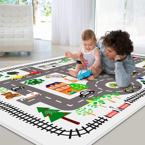 5x7ft 78.7X 59 INCH) Kids Town Road Play Rug - Car Playmat, Kids Rugs for Playroom Car Mat Town City Road Traffic Rugs